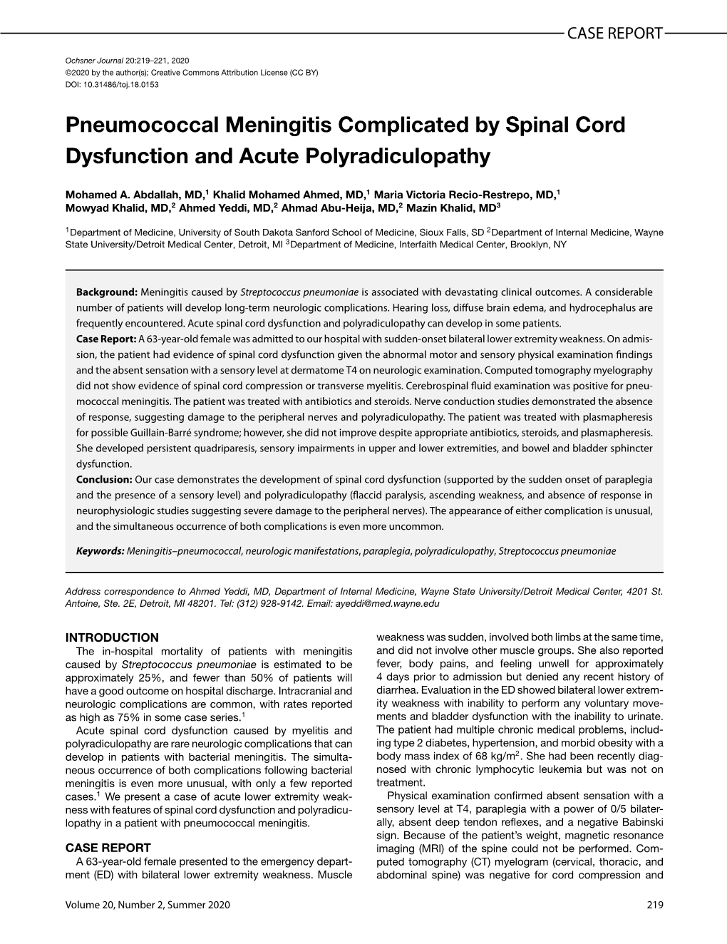 Pneumococcal Meningitis Complicated by Spinal Cord Dysfunction and Acute Polyradiculopathy