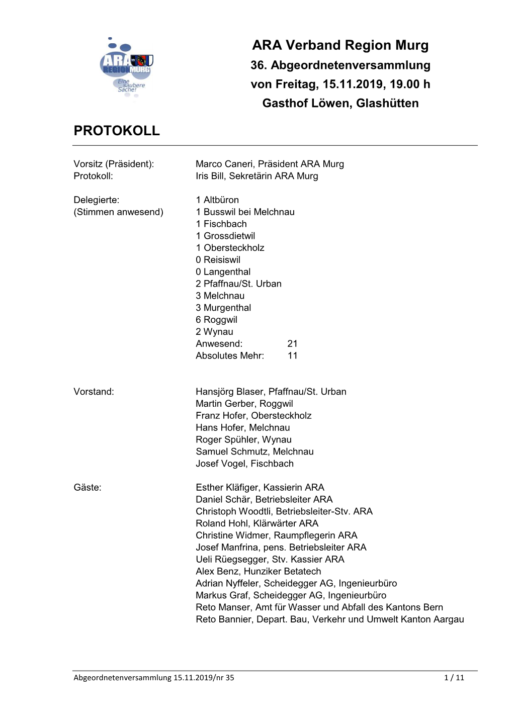 ARA Verband Region Murg PROTOKOLL