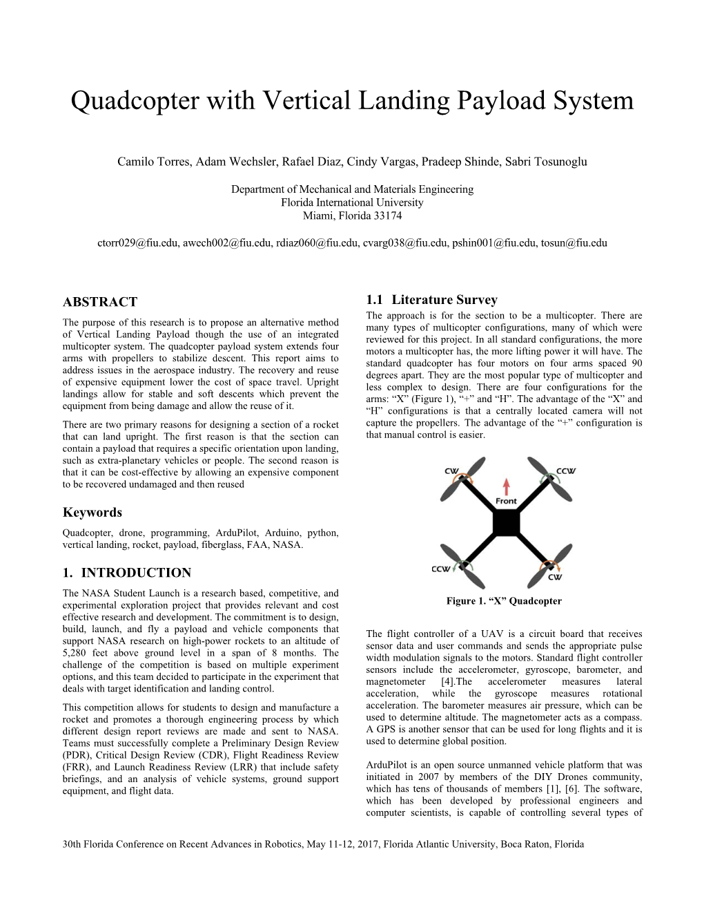 Quadcopter with Vertical Landing Payload System