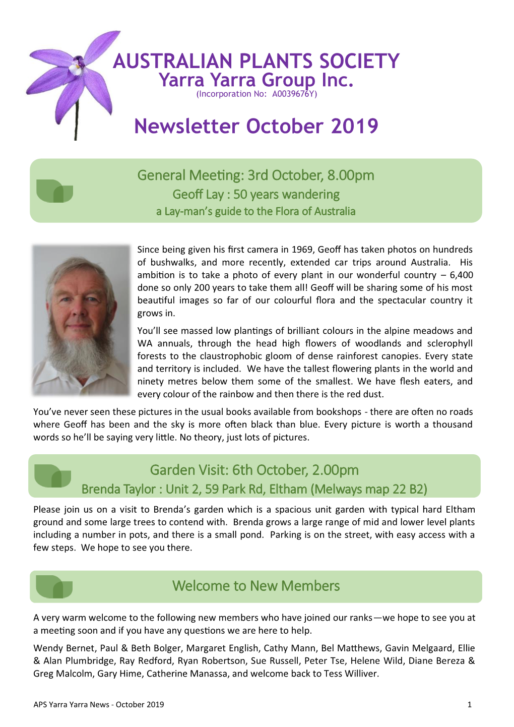 AUSTRALIAN PLANTS SOCIETY Newsletter October 2019