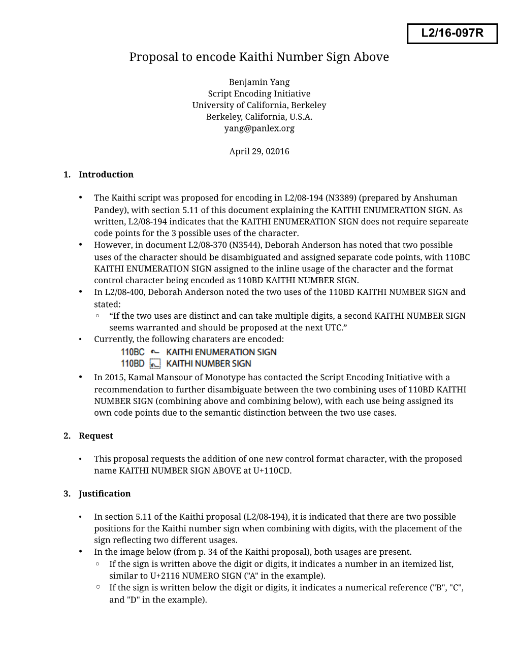 Proposal to Encode Kaithi Number Sign Above L2/16-097R