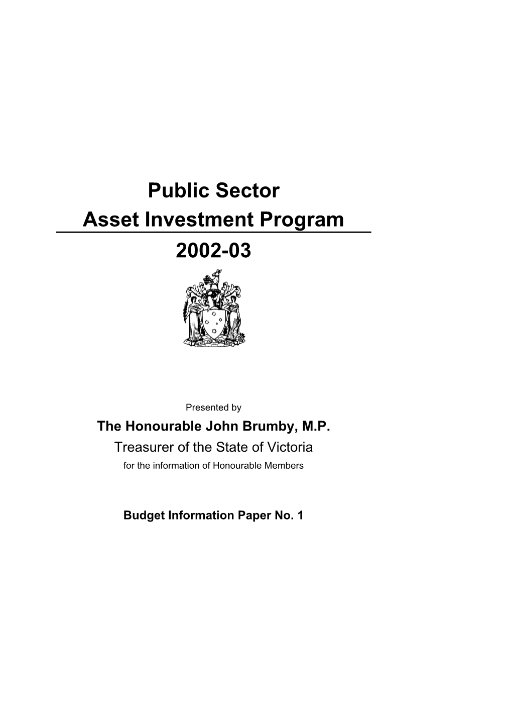 Public Sector Asset Investment Program 2002-03