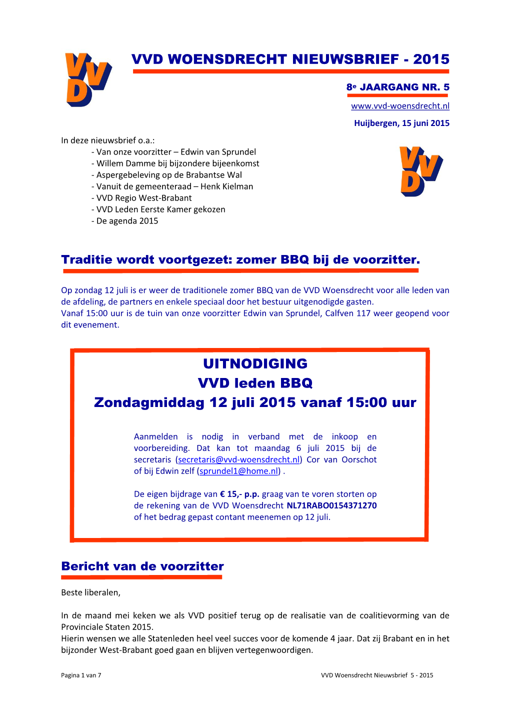 Vvd Woensdrecht Nieuwsbrief - 2015