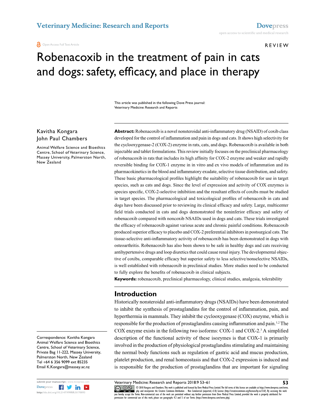 Robenacoxib in the Treatment of Pain in Cats and Dogs: Safety, Efficacy, and Place in Therapy