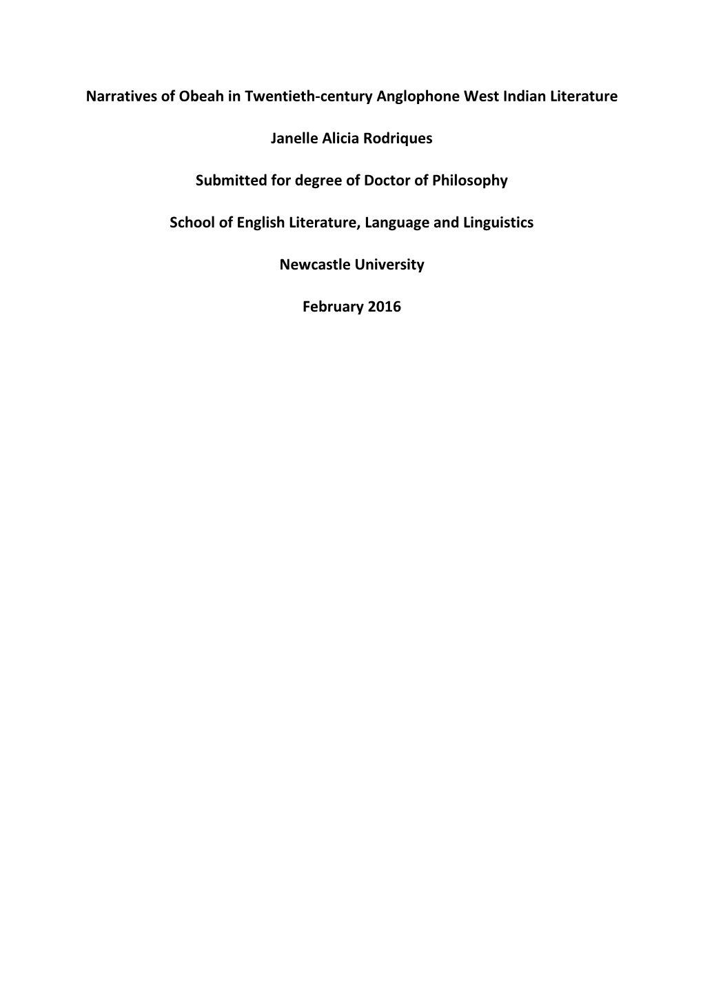 Narratives of Obeah in Twentieth-Century Anglophone West Indian Literature