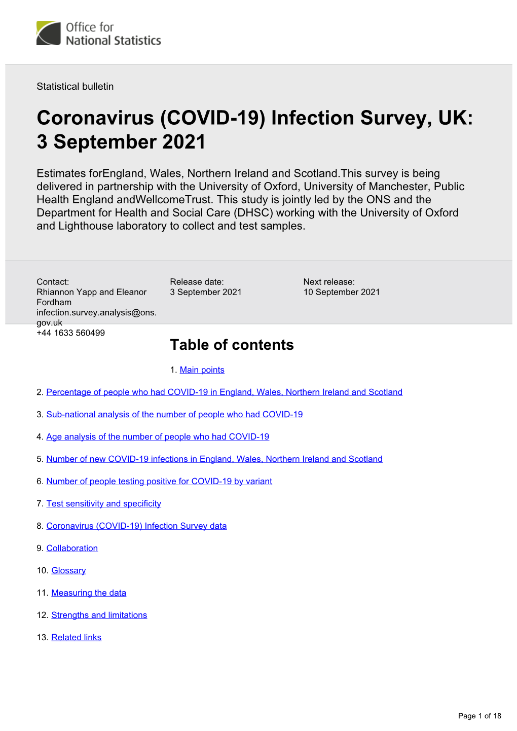 Coronavirus (COVID-19) Infection Survey, UK: 3 September 2021