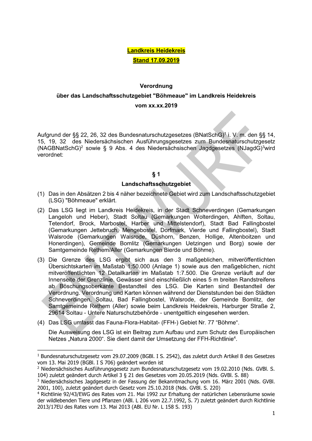 Landkreis Heidekreis Stand 17.09.2019 Verordnung Über Das