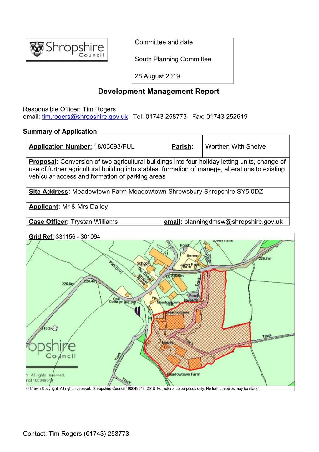 Meadowtown Farm, Meadowtown, Planning Committee – 28 August 2019 Shrewsbury, Shropshire, SY5 0DZ