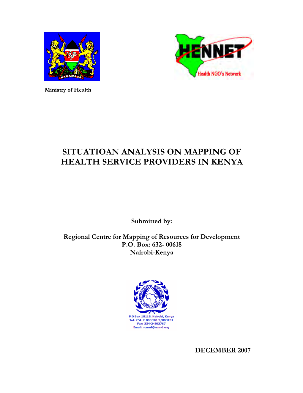Situatioan Analysis on Mapping of Health Service Providers in Kenya