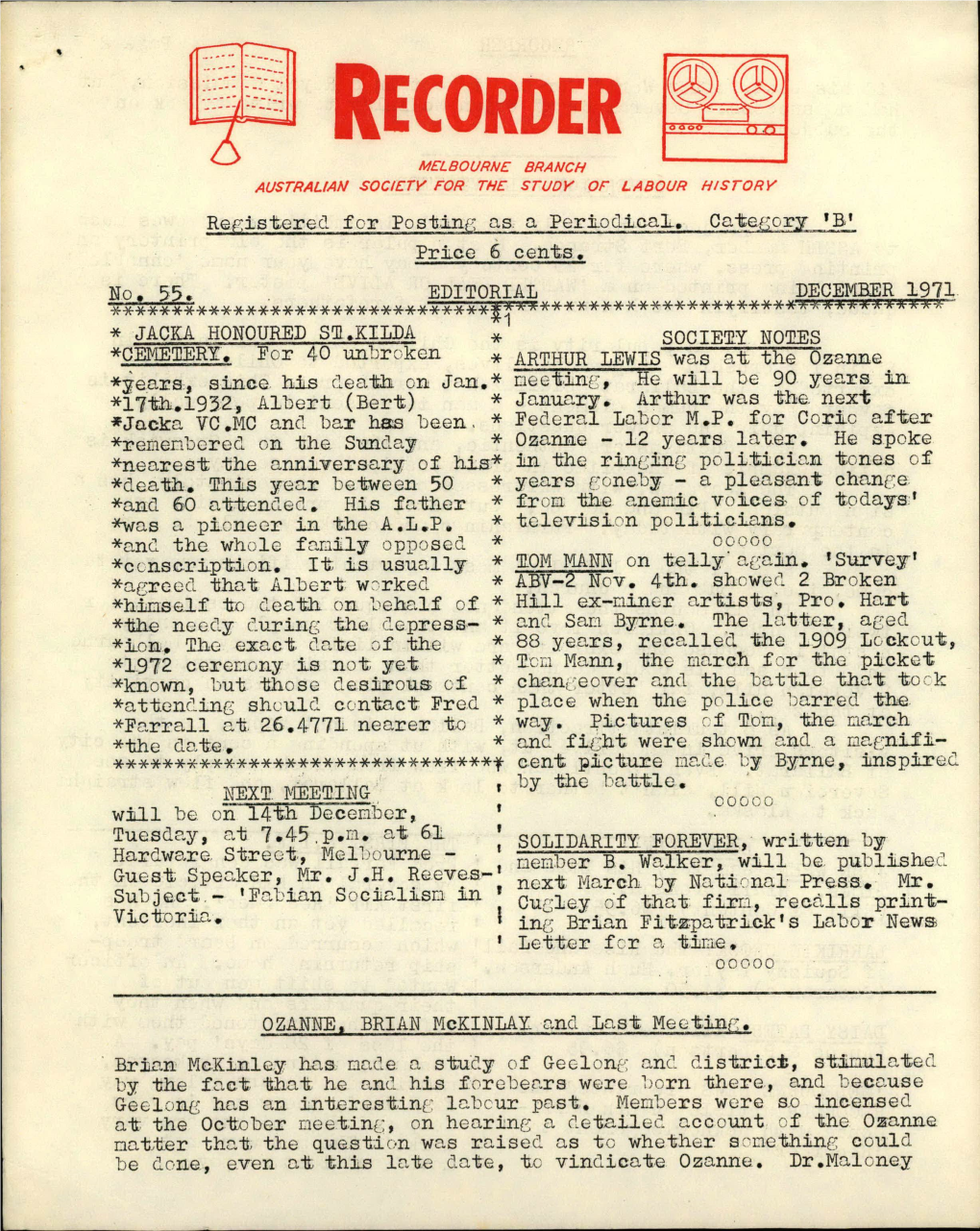 Recorder No. 55 December 1971