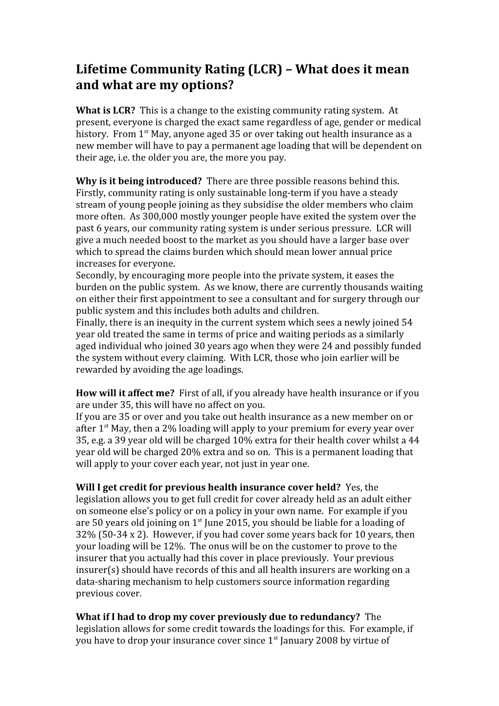 Lifetime Community Rating (LCR) What Does It Mean and What Are My Options?