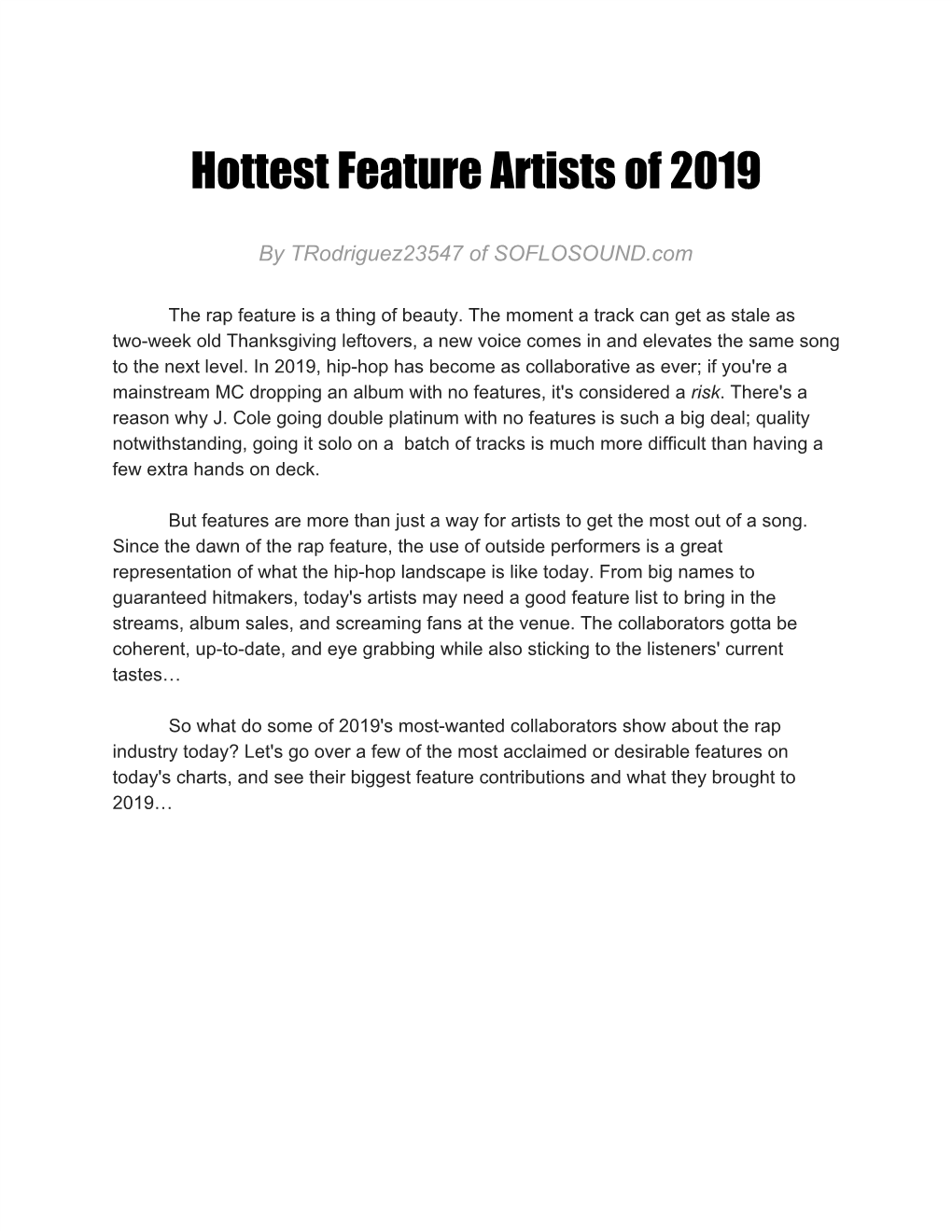 Hottest Feature Artists of 2019