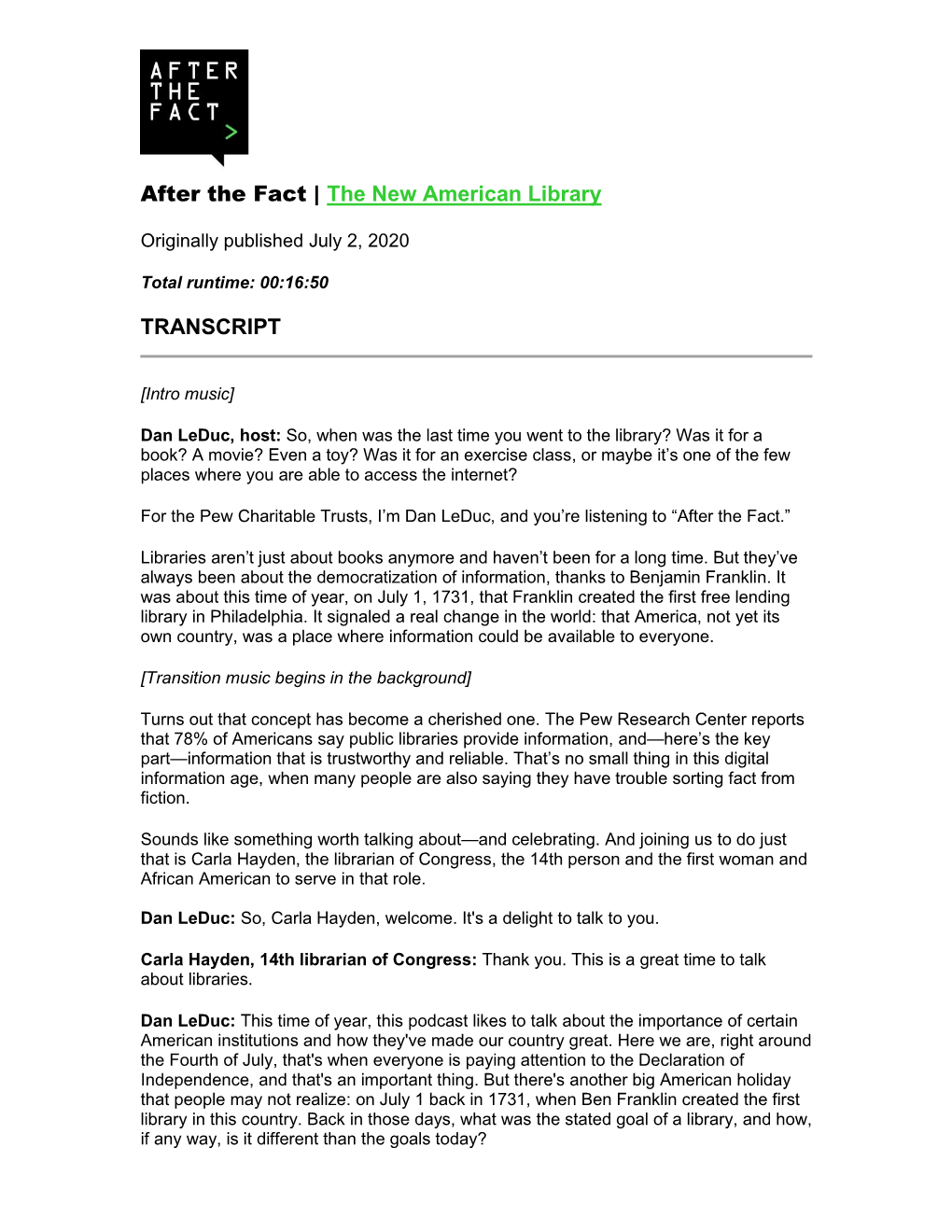 After the Fact | the New American Library TRANSCRIPT