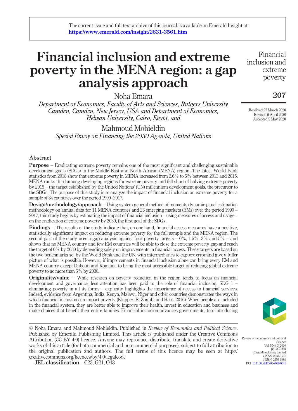 Financial Inclusion and Extreme Poverty in the MENA Region: a Gap