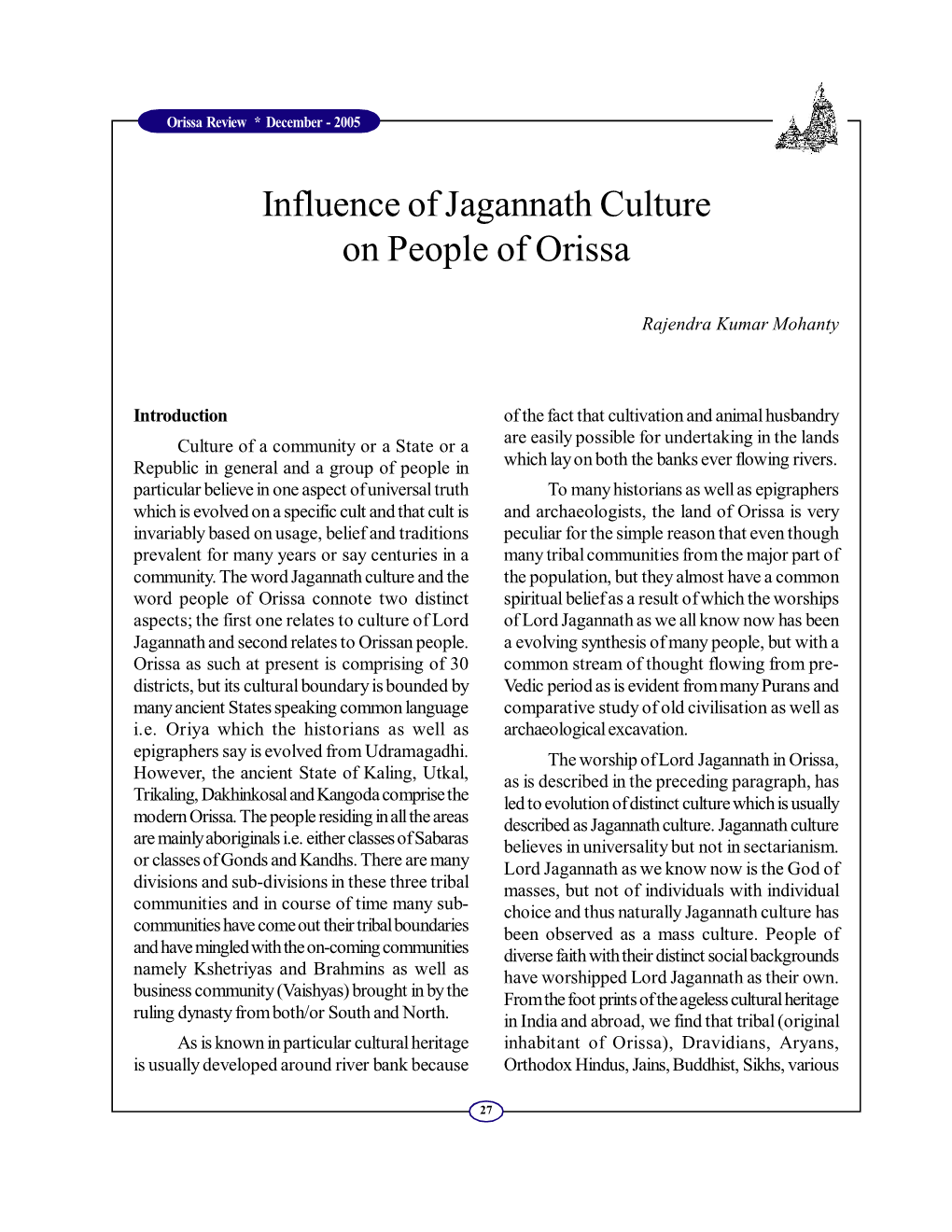 Influence of Jagannath Culture on People of Orissa