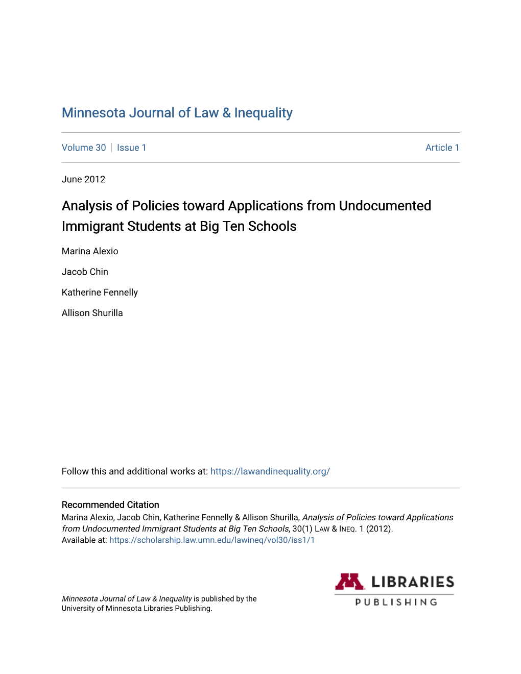 Analysis of Policies Toward Applications from Undocumented Immigrant Students at Big Ten Schools