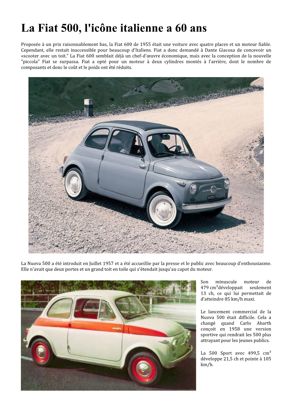La Fiat 500, L'icône Italienne a 60 Ans