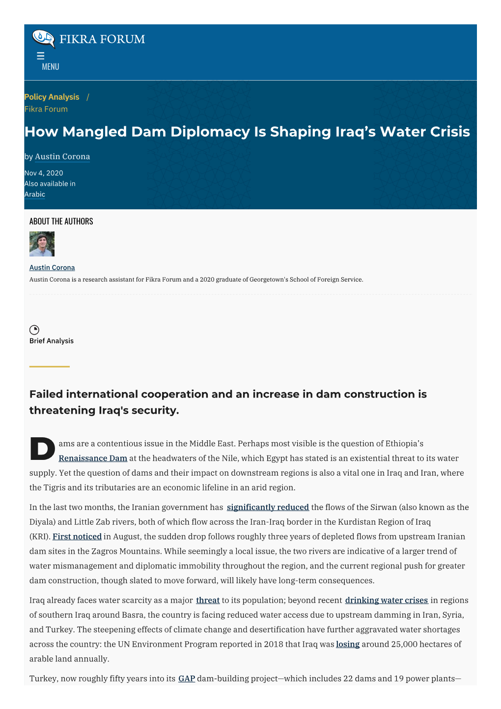 How Mangled Dam Diplomacy Is Shaping Iraq's Water Crisis