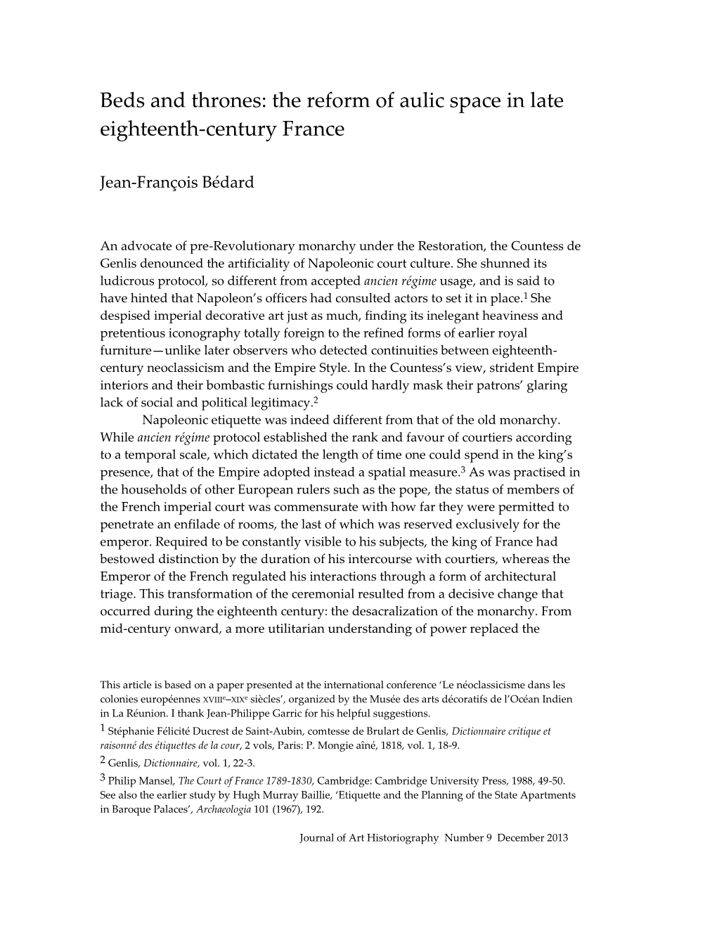 The Reform of Aulic Space in Late Eighteenth-Century France