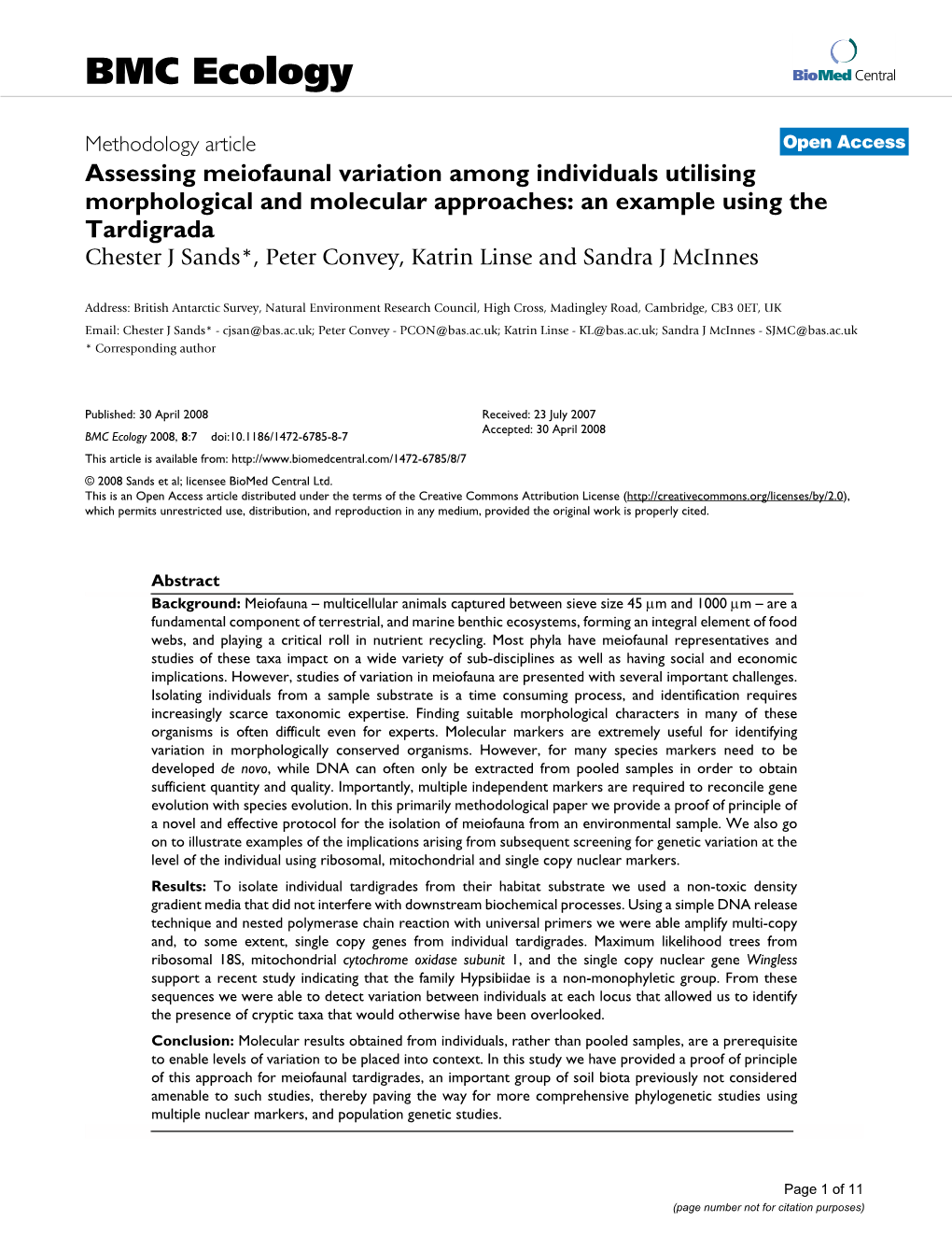 Assessing Meiofaunal Variation Among Individuals Utilising Morphological and Molecular Approaches: an Example Using the Tardigrada