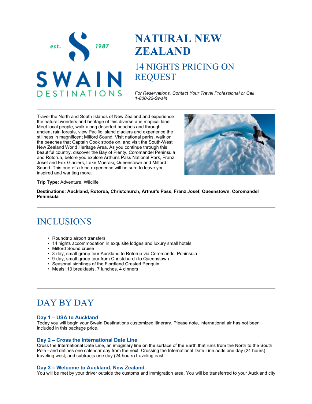 Swain Destinations Customized Itinerary