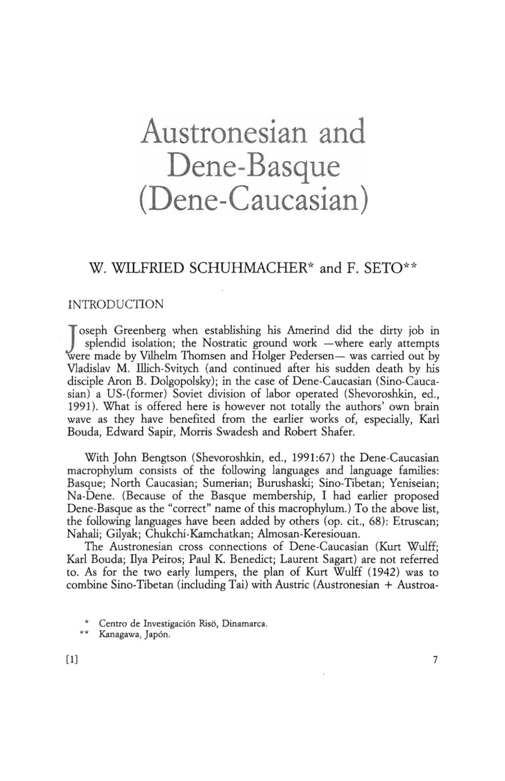 Austronesian and Dene-Basque (Dene-Caucasian)