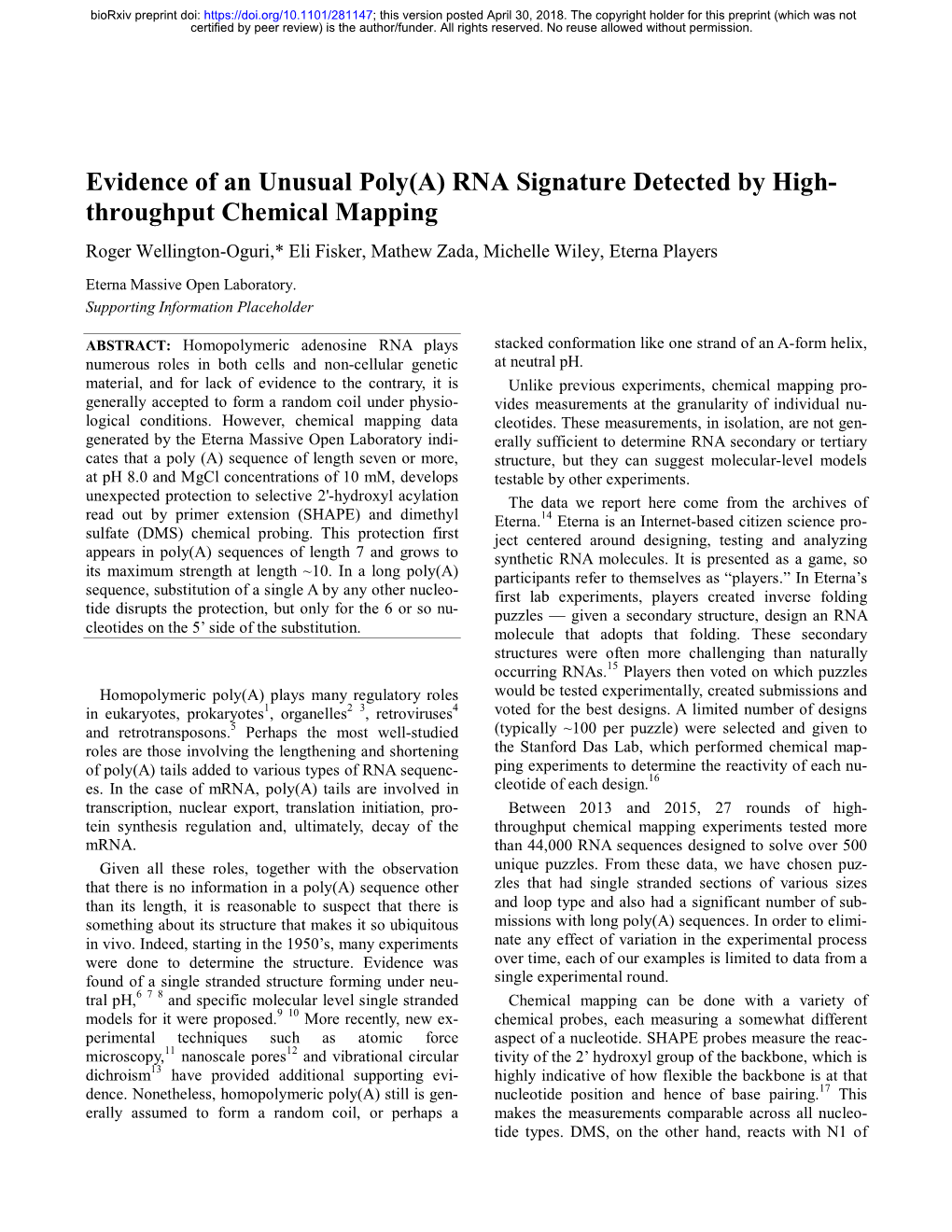 RNA Signature Detected by High-Throughput Chemical