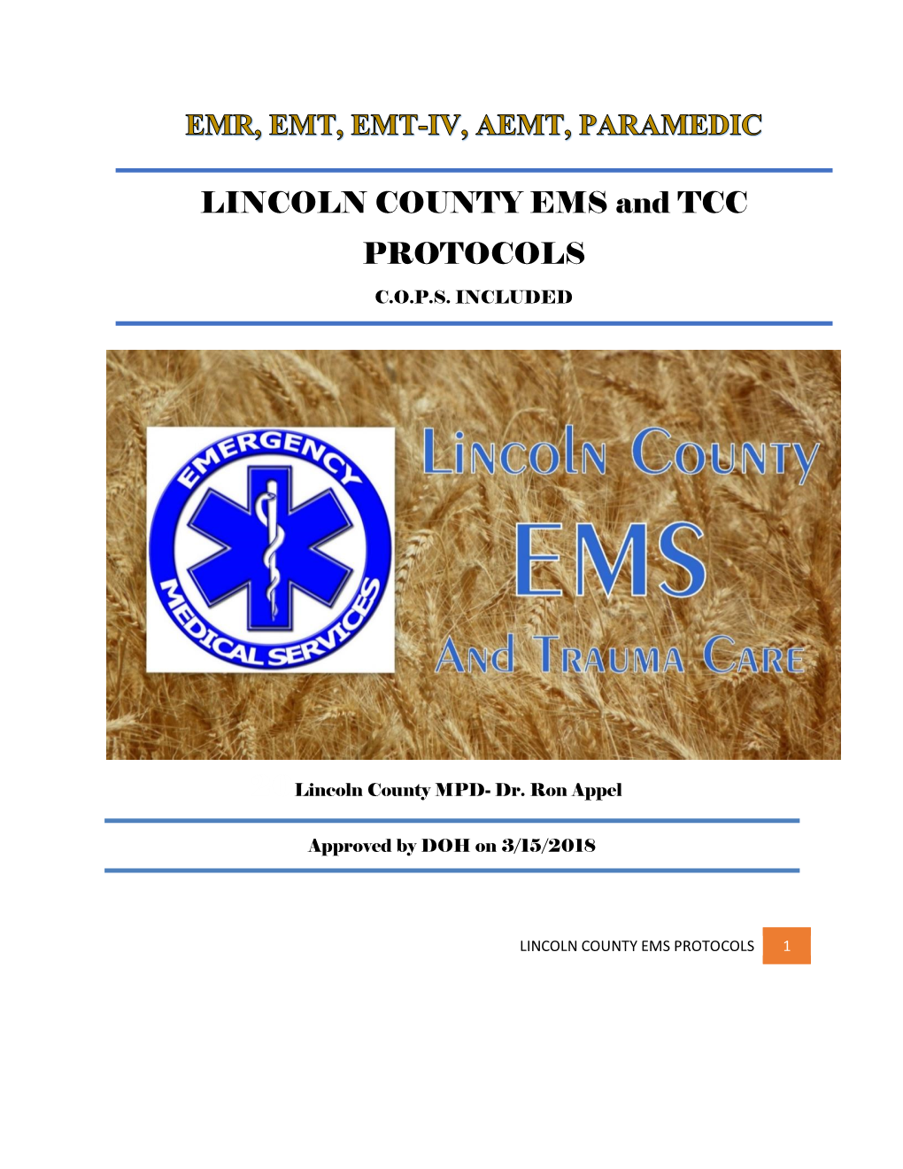 Lincoln County EMS Protocols 2018