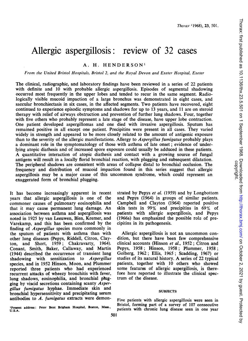 Allergic Aspergillosis: Review of 32 Cases