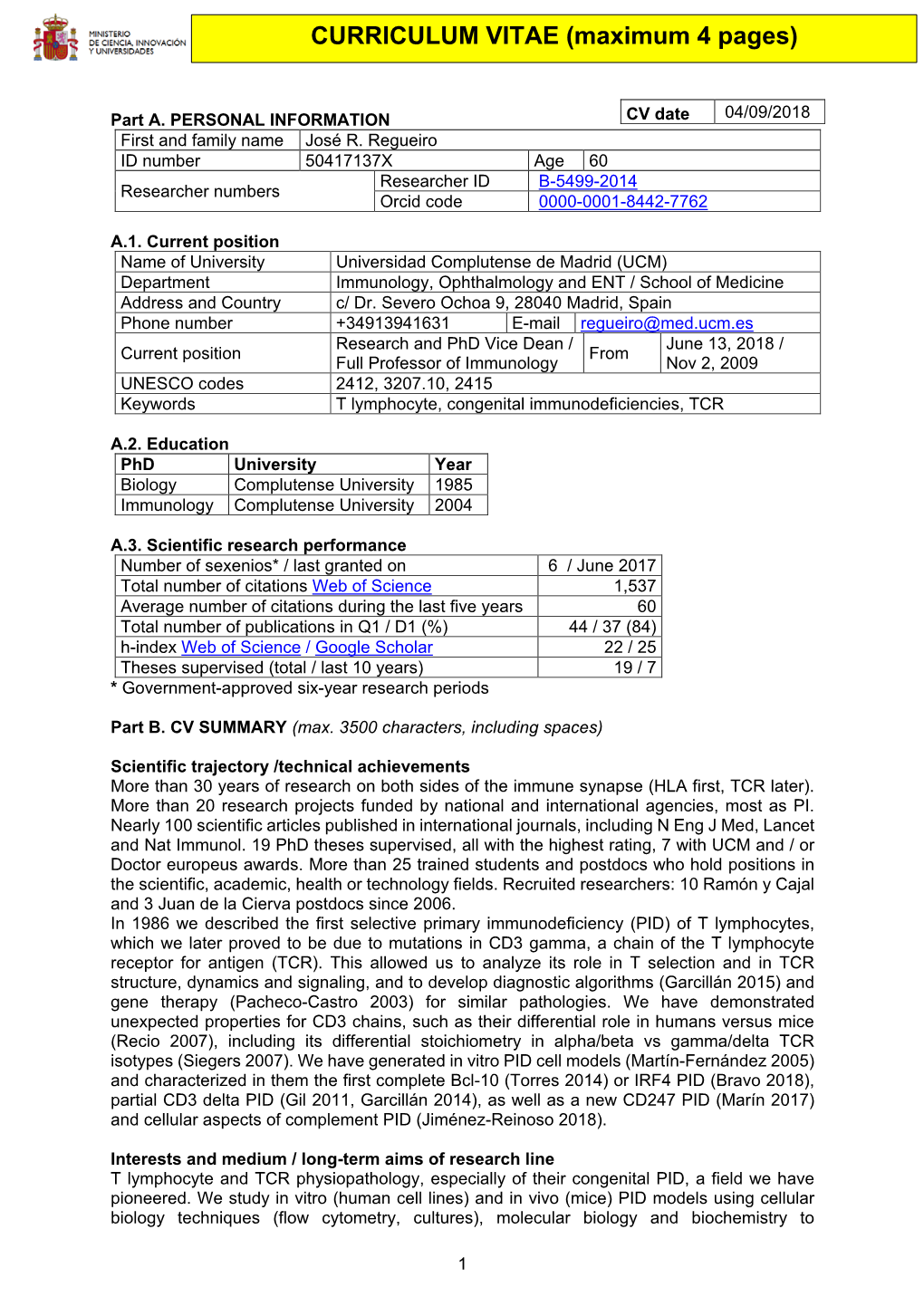 CURRICULUM VITAE (Maximum 4 Pages)