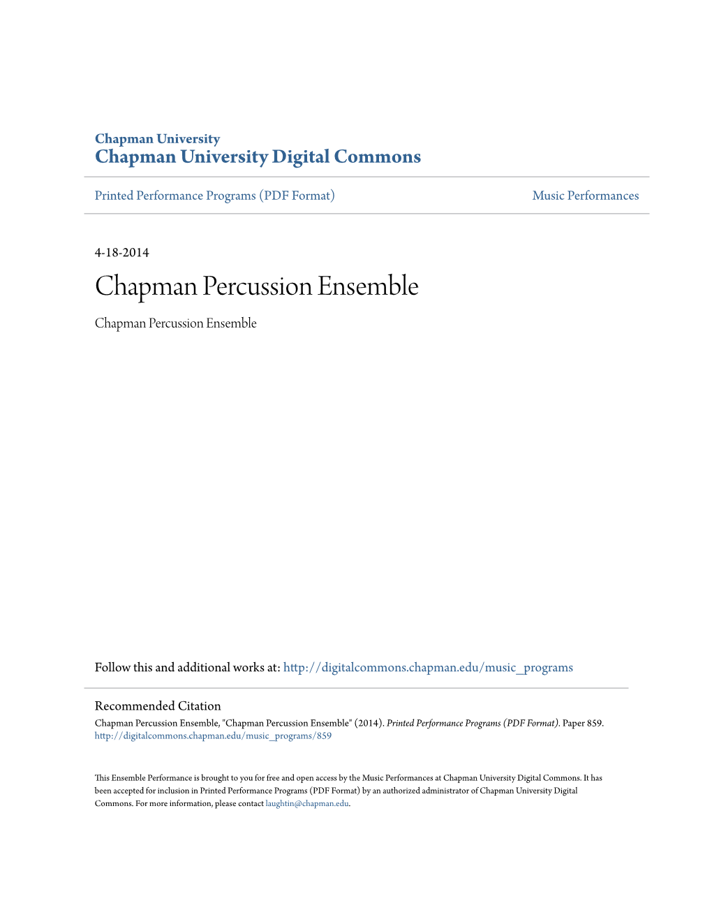Chapman Percussion Ensemble Chapman Percussion Ensemble