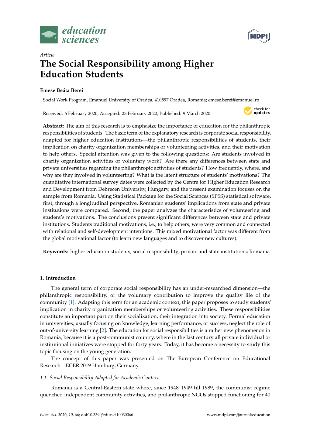 The Social Responsibility Among Higher Education Students