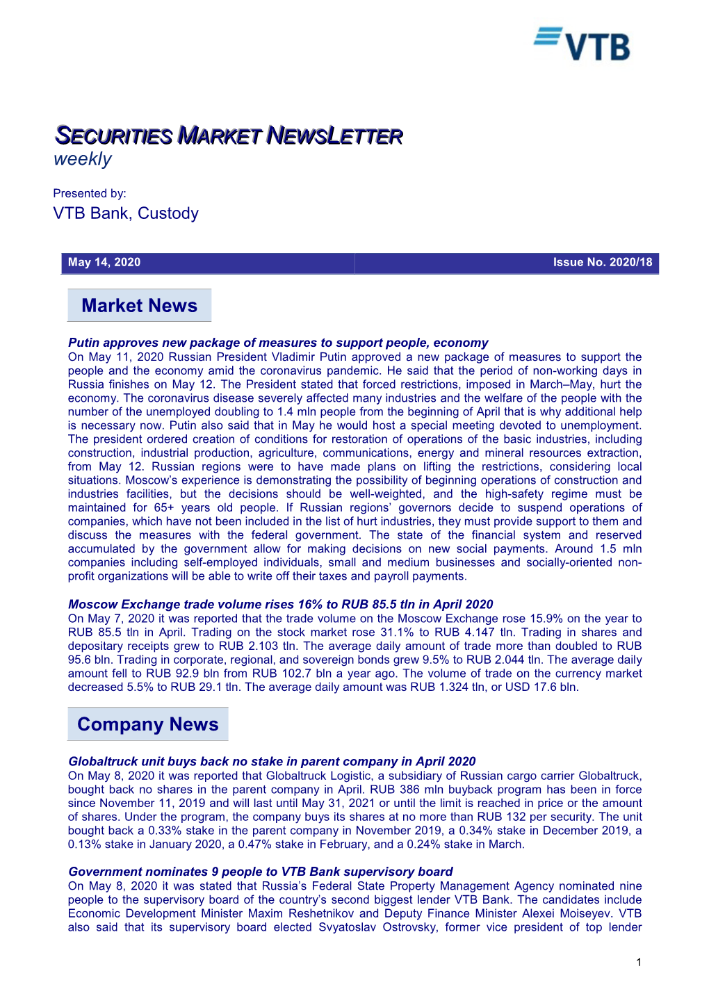 Market News Company News SECURITIES MARKET NEWS