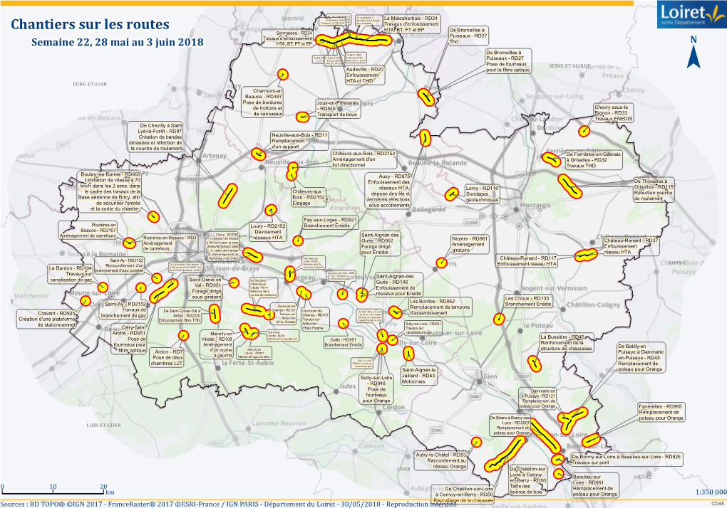 Chantiers Sur Les Routes Sermaises - RD24 Puiseaux - RD27 Travaux D'enfouissement Semaine 22,, 28 Mai Au 3 Juin 2018 HTA, BT, FT Et EP Thd N