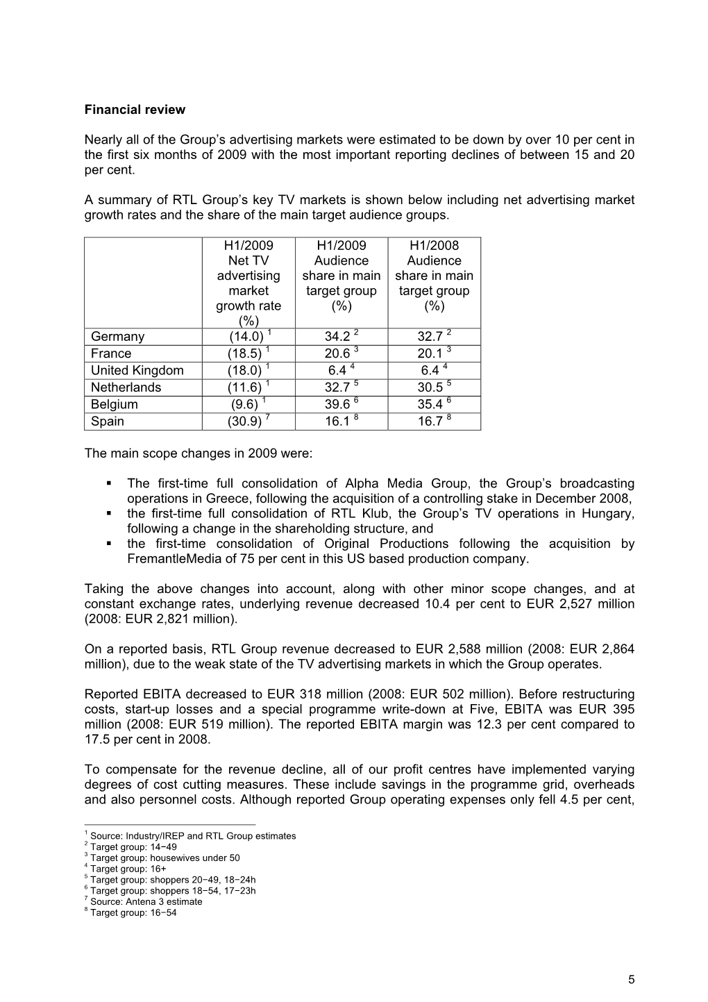 Financial Review Nearly All of the Group's Advertising Markets Were