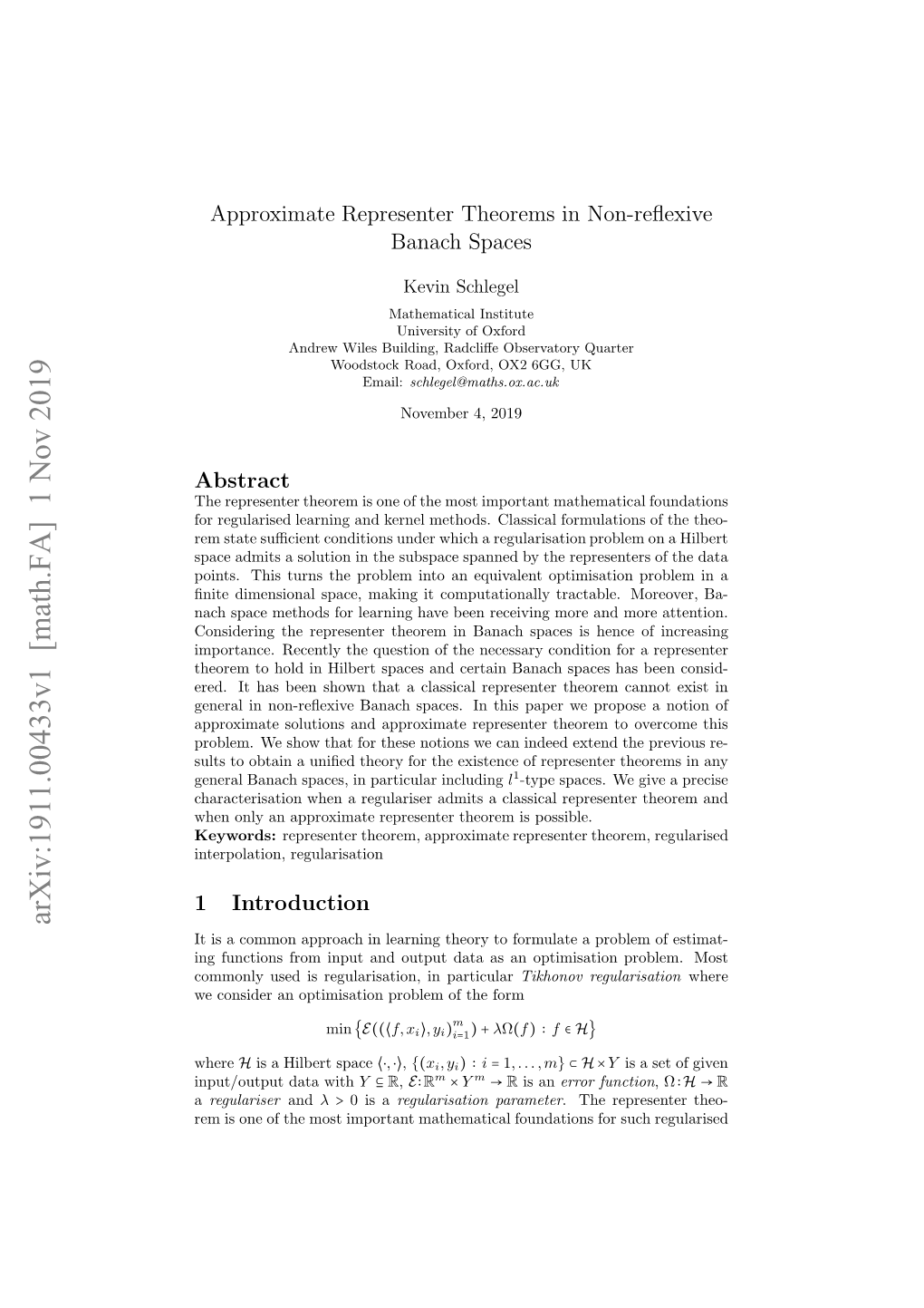 Arxiv:1911.00433V1 [Math.FA]