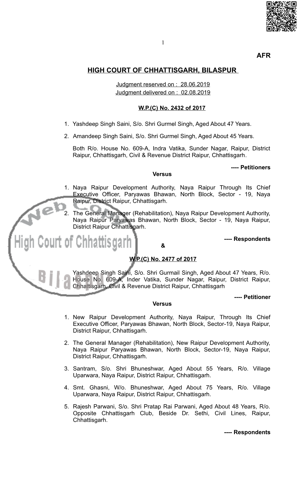 Afr High Court of Chhattisgarh, Bilaspur