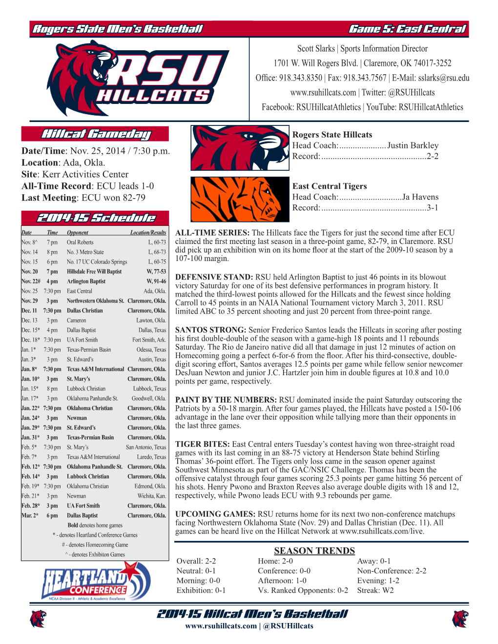 2014-15 Hillcat Men's Basketball Hillcat Gameday