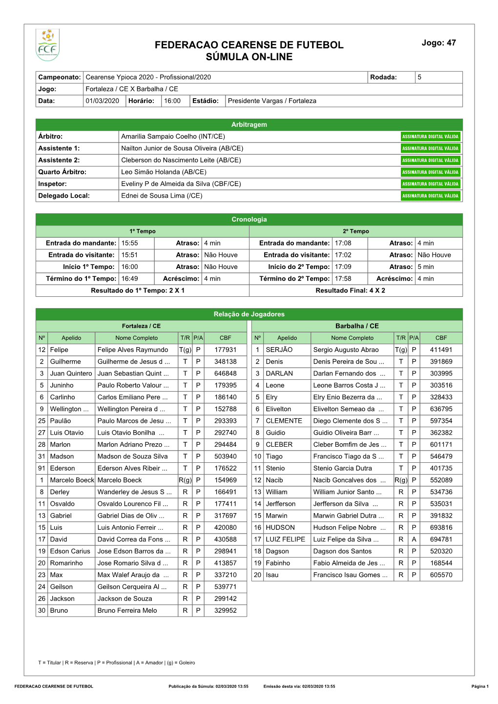 Federacao Cearense De Futebol Súmula On-Line