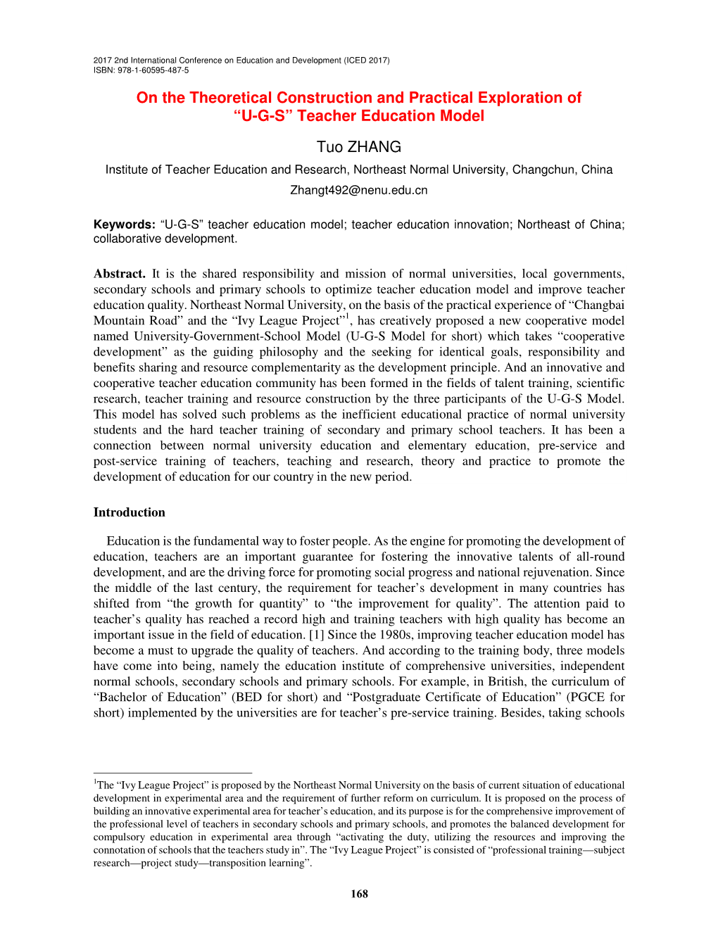 On the Theoretical Construction and Practical Exploration of “U-G-S” Teacher Education Model Tuo ZHANG