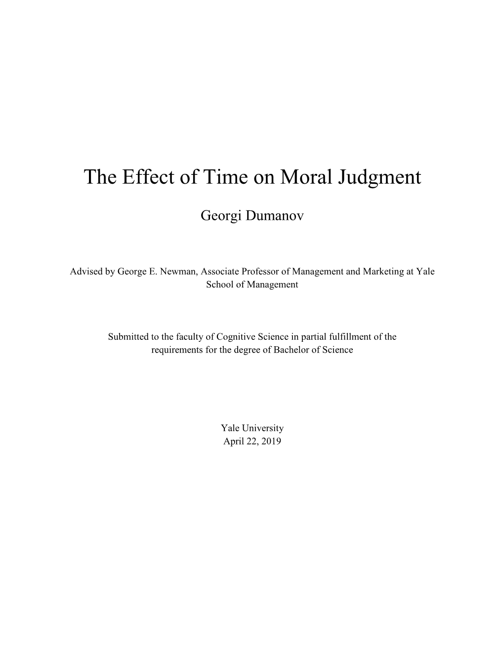 The Effect of Time on Moral Judgment