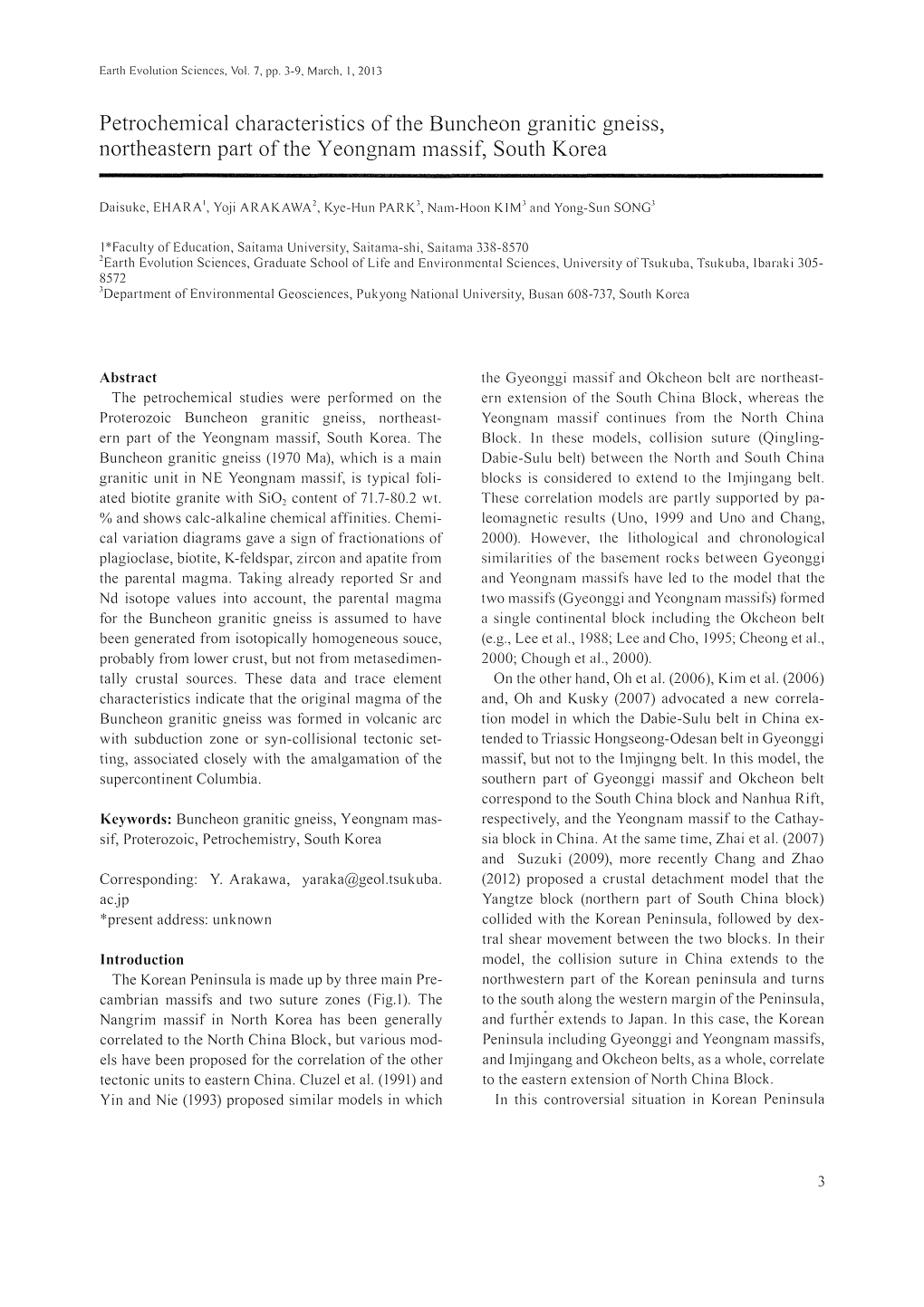 Petrochelllical Characteristics of the Buncheon Granitic Gneiss, Northeastern Part of the Yeongnam 111Assif, South Korea