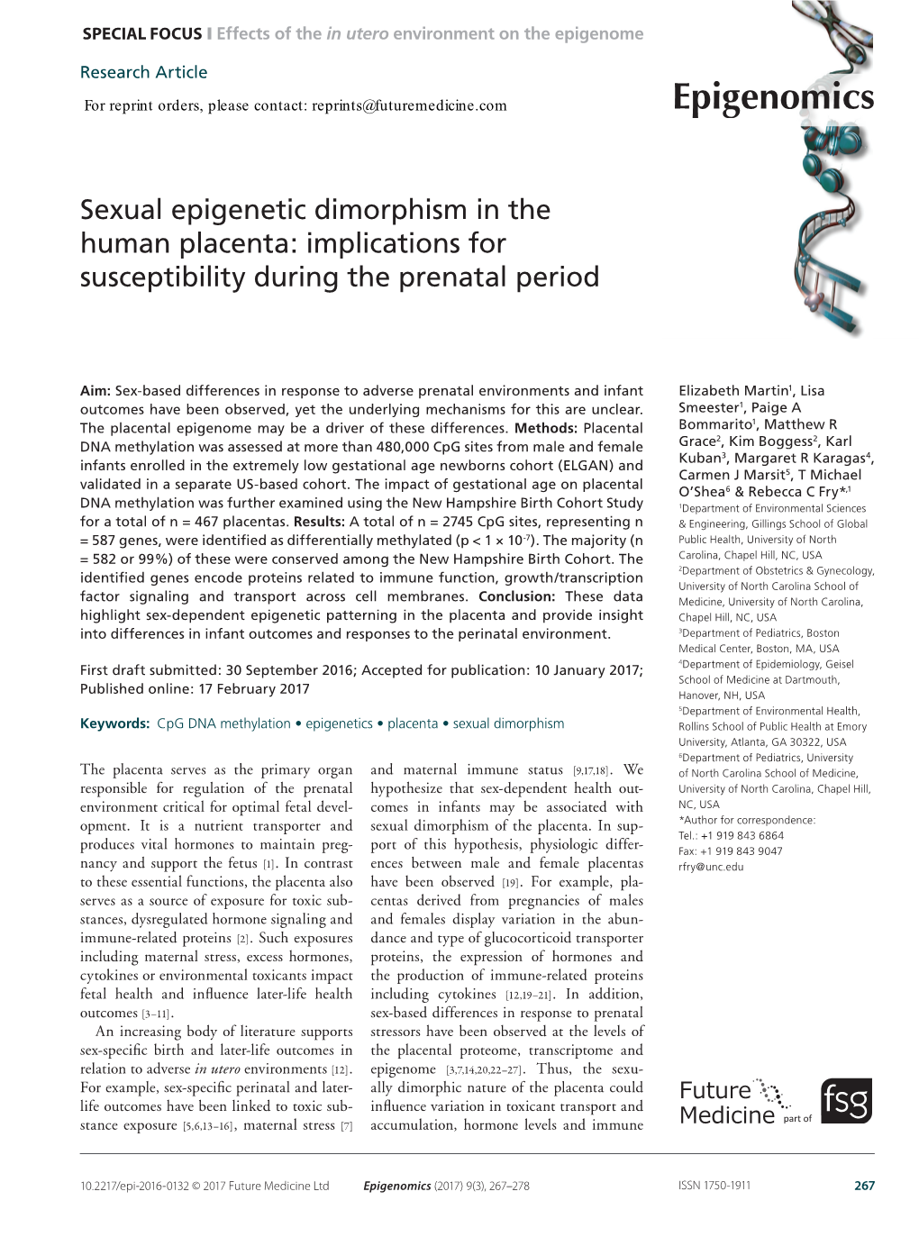Sexual Epigenetic Dimorphism in the Human Placenta: Implications for Susceptibility During the Prenatal Period