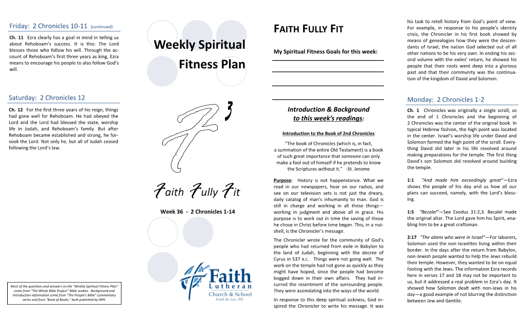 Weekly Spiritual Fitness Plan” Showed How Solomon Dealt with Non-Jews in His Come from “The Whole Bible Project” Bible Studies