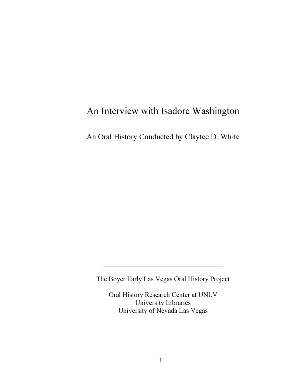 An Interview with Isadore Washington