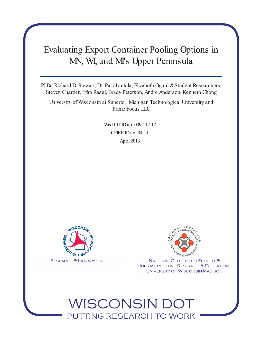 Evaluating Export Container Pooling Options in MN, WI, and MI's Upper Peninsula