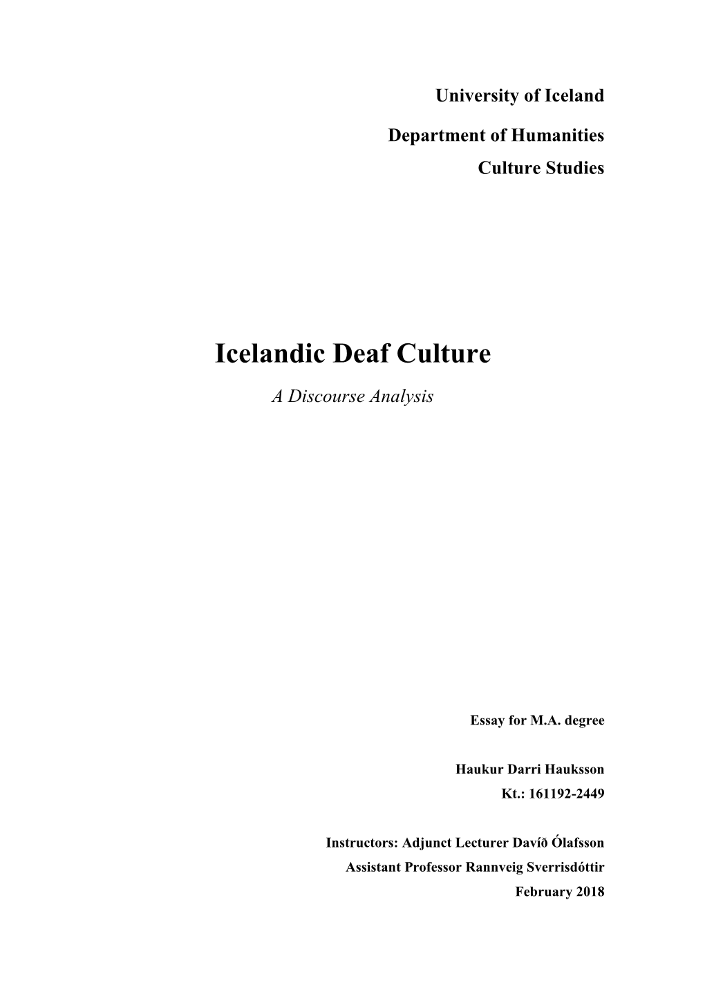 Icelandic Deaf Culture a Discourse Analysis