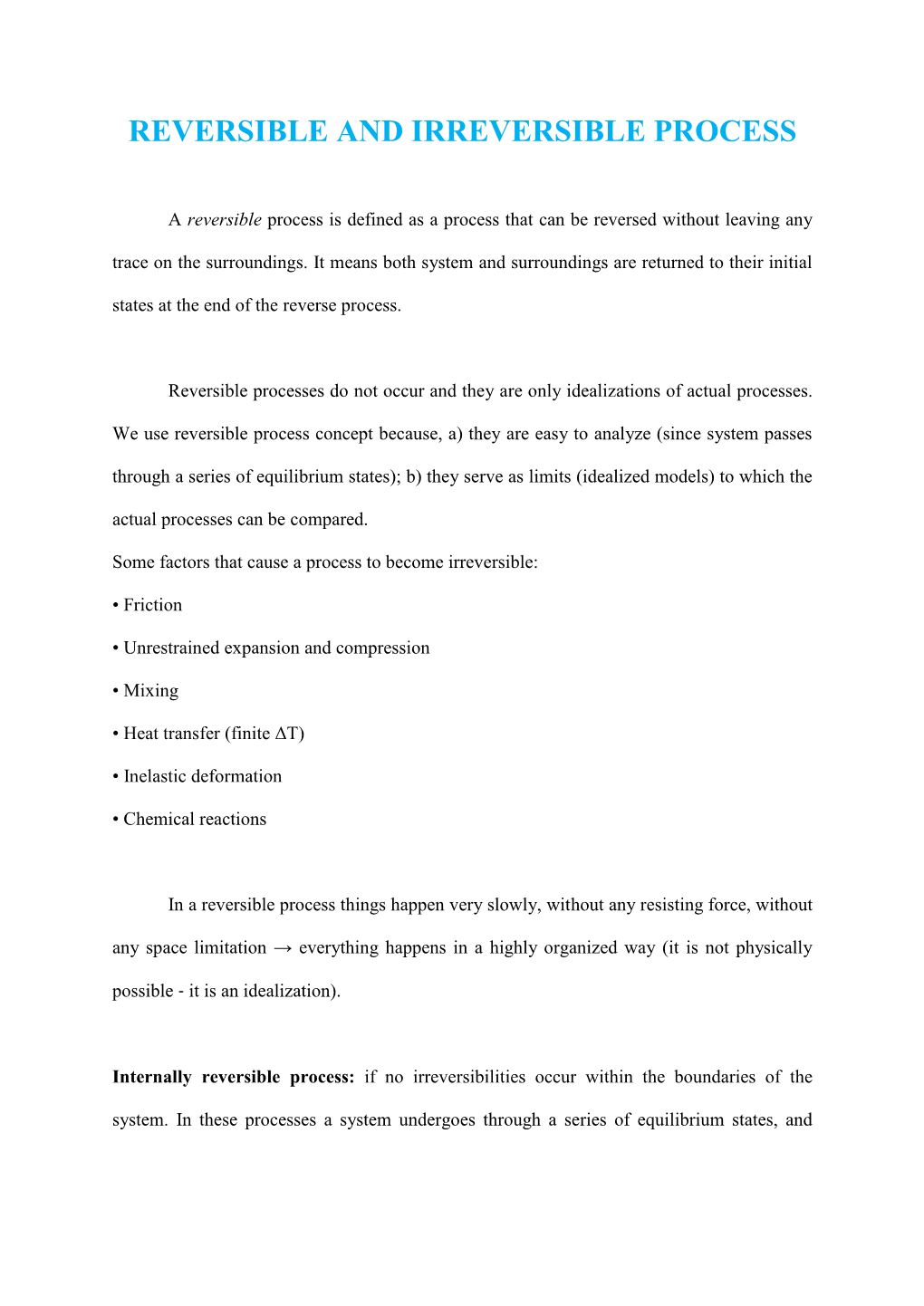 Reversible and Irreversible Process