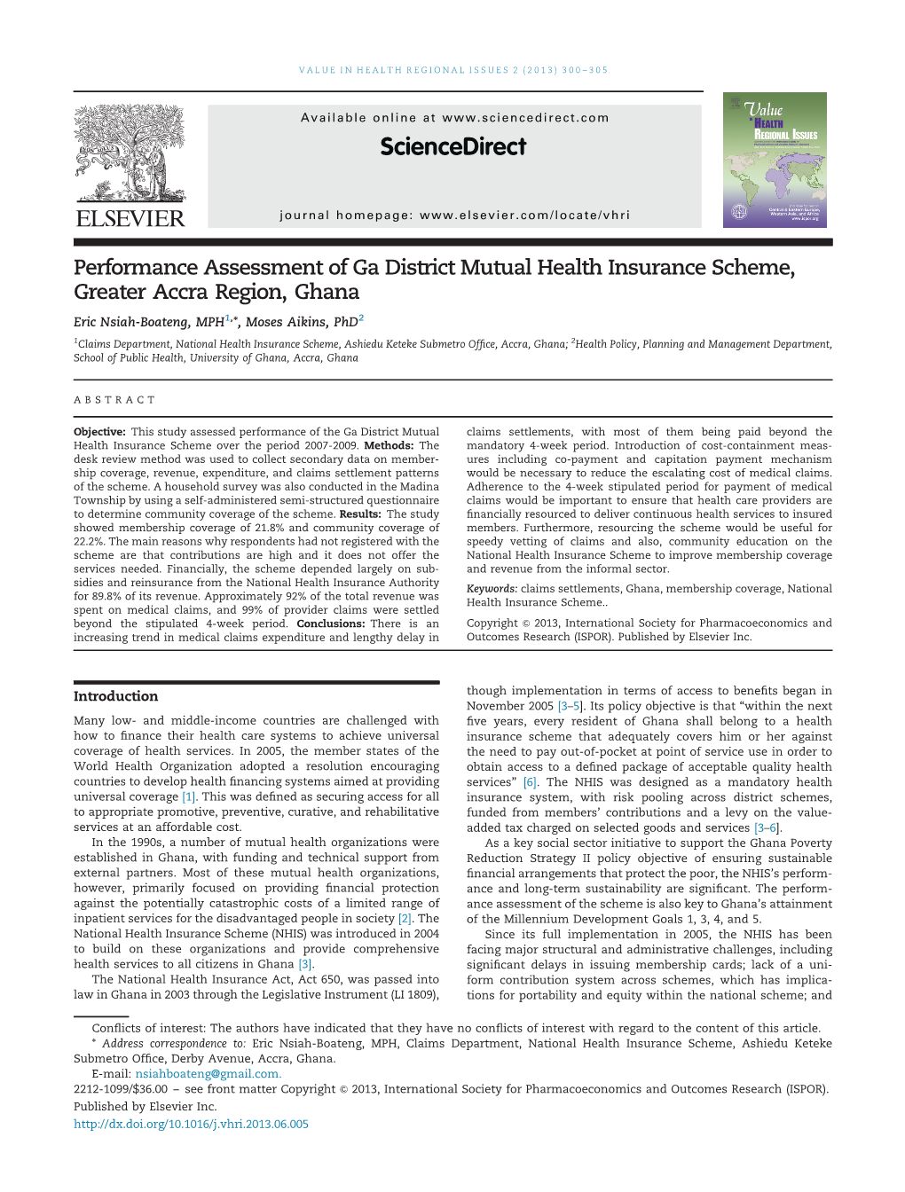 Performance Assessment of Ga District Mutual Health Insurance