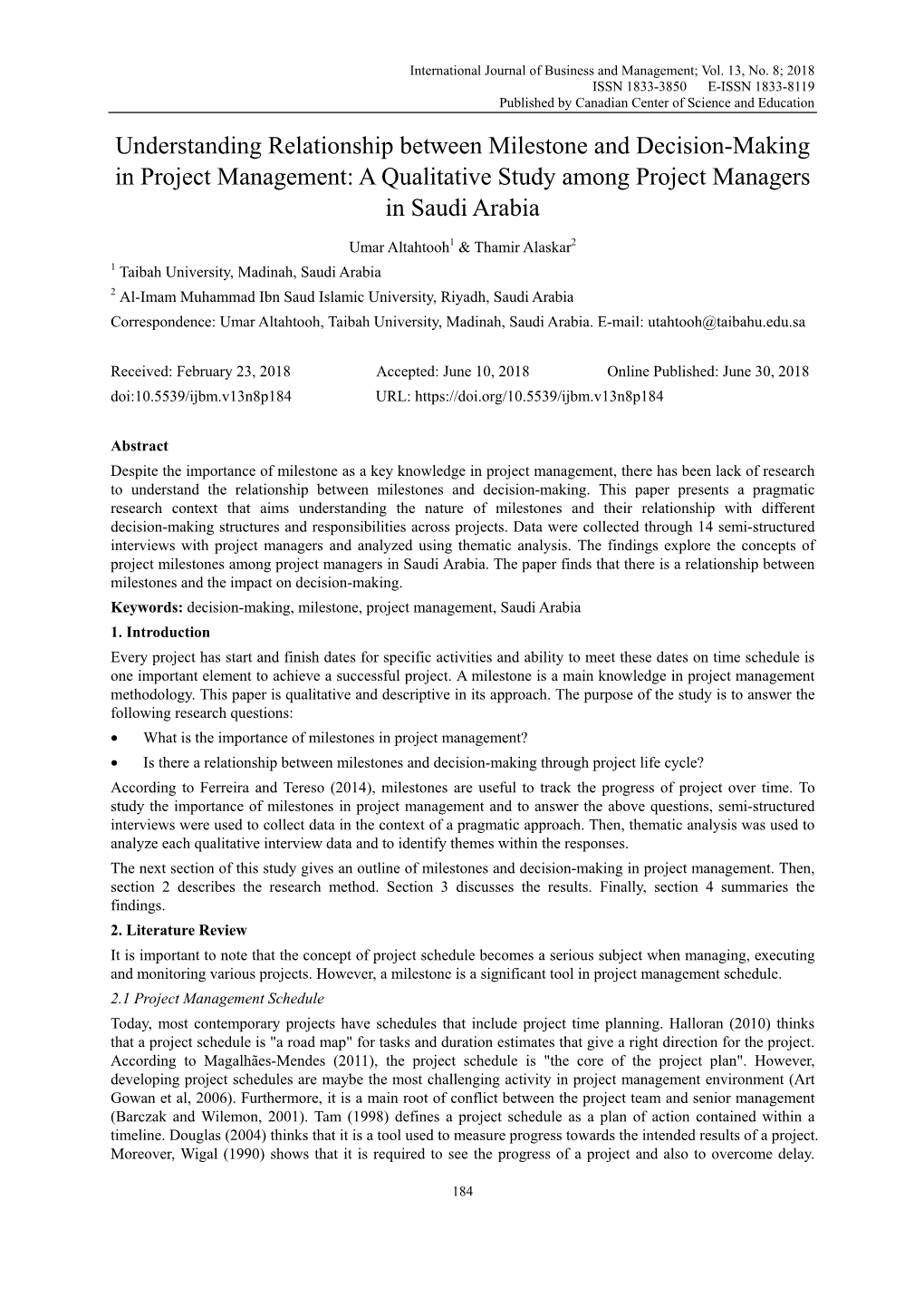 Understanding Relationship Between Milestone and Decision-Making in Project Management: a Qualitative Study Among Project Managers in Saudi Arabia